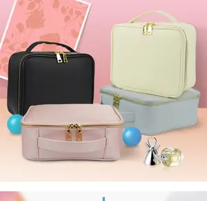 Tas kosmetik kulit PU Logo kustom tas perlengkapan mandi Clutch tahan air untuk kantong penyimpanan peralatan rias perjalanan tas rias wanita