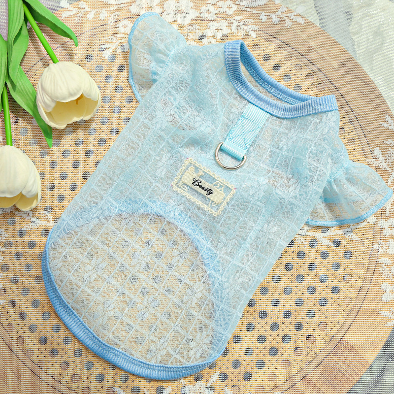 487 Blue Glass Gauze Flutter Sleeves