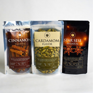 Sachet Doypack alimentaire refermable imprimé sur mesure pour épices (anis étoilé, cardamome, <span class=keywords><strong>cannelle</strong></span>) – Emballage pour assaisonnements - Product Image 1