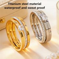 Vente en gros de bijoux de mode pour mariage, ensembles de trois bagues empilables en acier inoxydable plaqué or 18 carats, sertis de diamants et de zircons, pour femmes