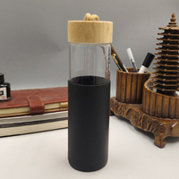 Bouteille en verre pour jus personnalisée gratuite de 550 ml, bouteille d'eau à large ouverture, bouteille d'eau en verre borosilicate avec couvercle en bambou