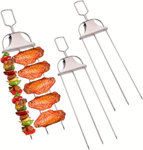 Pinchos de Metal Reutilizables de Acero Inoxidable Personalizados con Barra de Empuje y Mango Largo Multifunción para Asar y Acampar al Aire Libre - Product Image 1