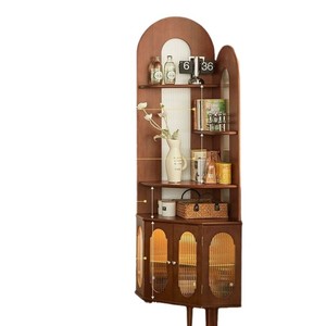 <b>Solid</b> <b>Wood</b> Corner <b>Bookcase</b> With Storage Cabinet Nordic Retro Style Living Room Bedroom Space Saving Furniture - Product Image 5