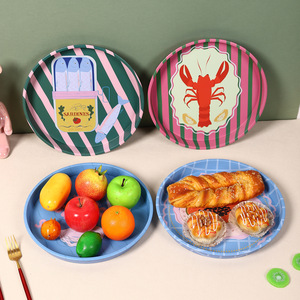 Plateau de rangement rond en fer blanc style fêtes Mystic Arts pour collations, desserts, fruits, décoration de table de salon - Product Image 5