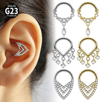 Getta G23 Anneau de nez en titane avec pampille et zircon, clicker segmenté, bijou d'oreille tendance pour femme