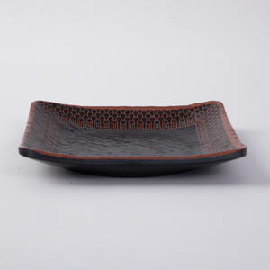 Nouvelles assiettes carrées en mélamine noires et rouges imprimées, assiettes à collation en <span class=keywords><strong>plastique</strong></span>, assiettes à apéritif en mélamine en promotion - Product Image 4