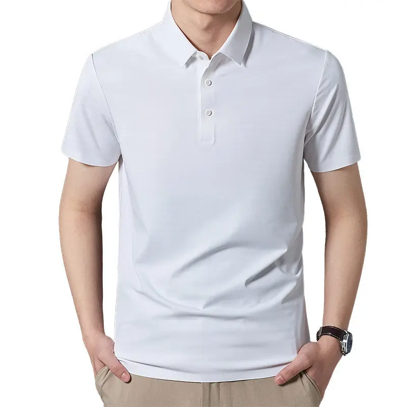 Summer Male High Quality Nylon Spandex Fabric Non Ironing Custom Logo Solid Color Men Short Sleeve Polo T Shirt