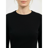 Robe mini trapèze noire unie en polyester à col rond et manches longues, taille naturelle, lavable, décontractée pour femme