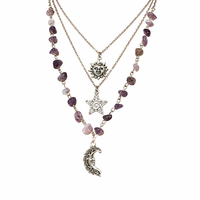 Nouveau collier superposé avec pendentif lune en pierres irrégulières pour femme, style vacances, collier de perles