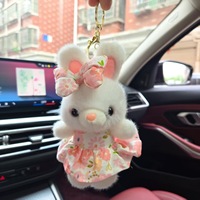 Porte-clés Robe Fleur Mignonne avec Pendentif Lapin en Peluche Coton 15cm pour Décoration de Sac