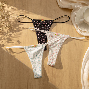 Nouvelle mode féminine : <span class=keywords><strong>String</strong></span> floral côtelé en coton de luxe, lingerie sexy taille basse, culotte G-<span class=keywords><strong>string</strong></span> de boutique, cadeau - Product Image 3