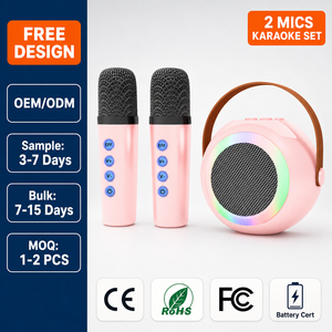 Máquina de Karaoke con 2 Micrófonos Inalámbricos, Altavoz Portátil de 7W, TF, AUX, Tipo C, Efectos de Voz, Esférico, Rosa, para Fiestas en Casa - Product Image 1