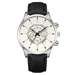 New men's watch three-eye leather strap quartz <b>wristwatch</b> business style calendar men's watch - Product Image 4