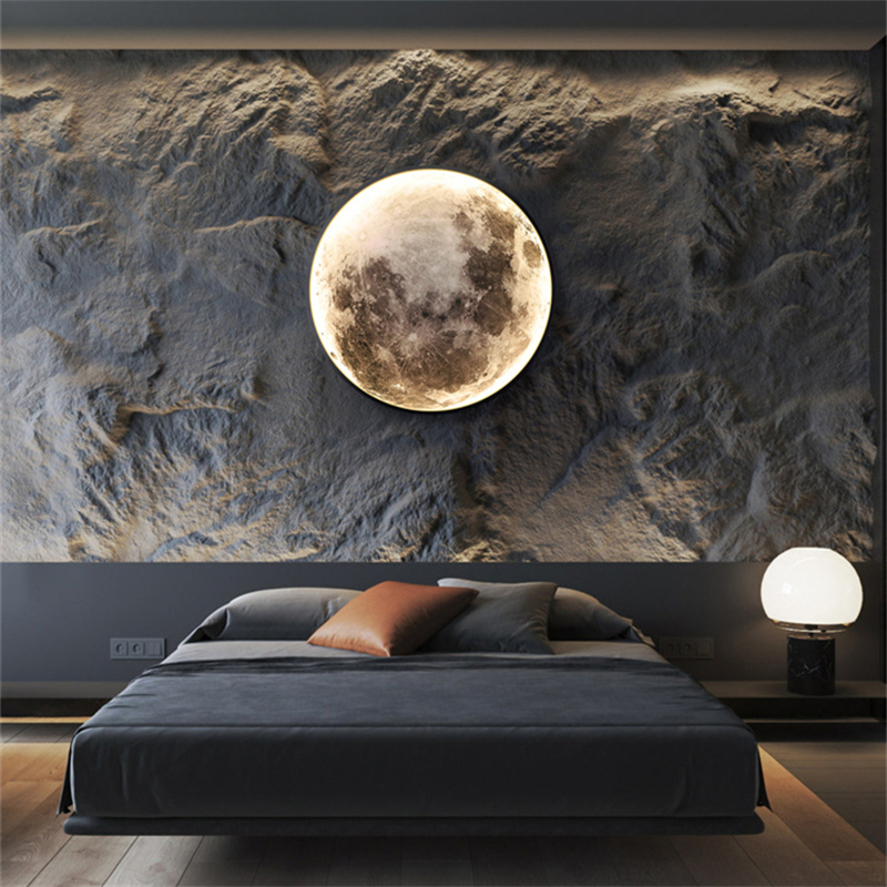 Arte Moderna Iluminação Interior Design Quarto Round led Moon Wall Lamp decoração Home led Light