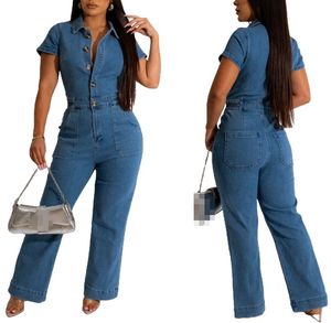 Combinaison en jean droite sexy pour femme, col rabattu, élégante, jambes larges, décontractée, pour soirée, <span class=keywords><strong>salopette</strong></span> - Product Image 1