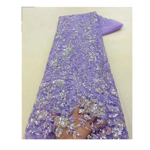 Fabricante ventas bordado con cuentas flor tela lentejuelas encaje tela para mujeres vestido de baile ropa - Product Image 1