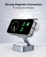Station de charge sans fil pliable 3-en-1, chargeur magnétique rapide pour iPhone séries 17, 16, 15, 14, 13, 12