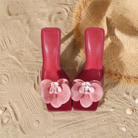 Mules à Talons Hauts et Bout Ouvert pour Femmes, Décorées de Fleurs, Chaussures de Plage à Enfiler, Extérieures et Montantes, pour l'Europe et l'Amérique