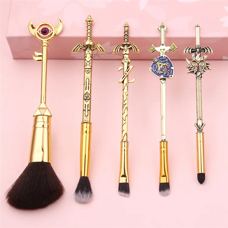 5 Pcs Legend Of Zelda Personaliseer Make-Up Borstel Set Oogschaduw Brush Kit Voor Meisjes Gift 10 Sets Flanellen Zak Synthetische fibre