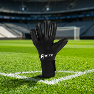 Hot Selling Custom Design Black Kint Soccer Goalkeeper <b>Gloves</b> with 4mm German Latex Medius Cut Germaan Latex Emboss - Product Image 6
