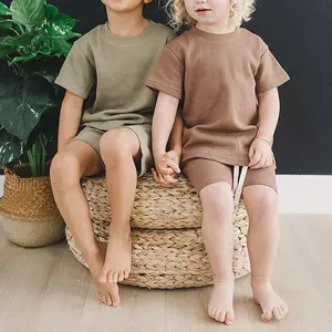 Hete Zomer Casual Wafelset Voor Baby Jongens Zachte Katoenen Wafel Kleding Set Voor Kinderen