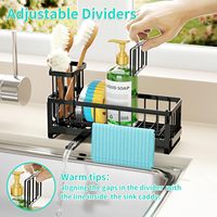 Support de rangement pour évier de cuisine à 2 niveaux avec porte-éponge, porte-brosse et plateau d'égouttage intégré
