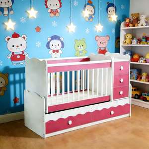 JINS Modern Kids Bedrooms <strong>Drawers</strong> Child <strong>Cot</strong> Bed <strong>Set</strong> 3 in 1 Multifunctional New Born Baby Infant Sleeper Wood - Product Image 3