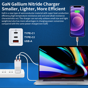 Cargador Rápido GaN de Pared para la UE, 65W, USB-C y USB-A, 3 Puertos, con PD/PPS para <span class=keywords><strong>Apple</strong></span> iPhone, MacBook Pro/XPS/17 Pro <span class=keywords><strong>Max</strong></span>/16/15/S26 Ultra - Product Image 3