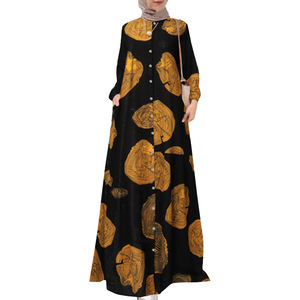 Taglie forti da donna in cotone e lino con stampa girocollo abiti <span class=keywords><strong>musulmani</strong></span> Casual retrò abito a maniche lunghe - Product Image 3