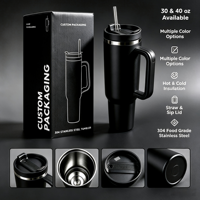 Gobelet isotherme en acier inoxydable 30oz 40oz avec poignée et paille, double paroi sous vide, qualité alimentaire, pour voiture, tasse de voyage à café personnalisable