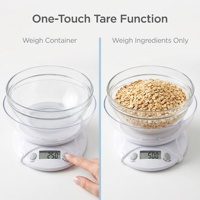 Timbangan Dapur LCD Transparan dengan Wadah yang Dapat Dilepas, Tombol Satu Sentuhan, Unit Tara, untuk Memasak, Membuat Kue, Bahan Cair dan Bubuk