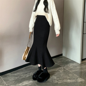 Fengyuan Slim-fit High-waisted Fishtail Skirt Women Satin Mid-length Elegant A-line Solid Color Micro-elasticity - Product Image 2