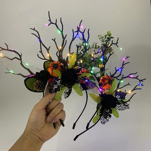 Christmas Deer Antler Flowers Halloween <strong>Pumpkin</strong> Headdress Ghost Skull <strong>Headband</strong> for Cosplay Festival Hair Decoration - Product Image 1
