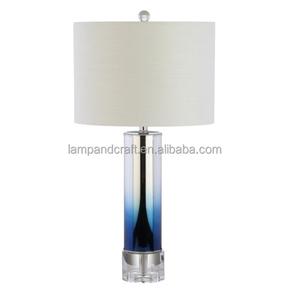 Lampe de table en céramique bleue émaillée avec abat-jour en lin naturel, grande taille pour la décoration de la maison, chambre à coucher, hall d'hôtel, chambre d'hôtel - Product Image 4
