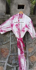 Women's <b>Pink</b> Tie Dye Full Length Robe V-Neck Three Quarter Sleeve Soft Woven Cotton Casual Sleepwear - Product Image 2