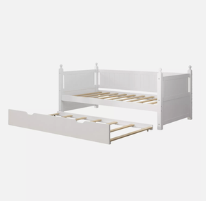 Twin Size <strong>Daybed</strong> with Pull Out <strong>Trundle</strong> Bed Wooden Bed Frame Sofa Bed White - Product Image 4