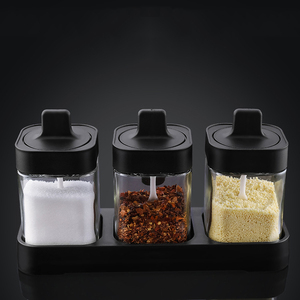 Juego de cocina de 3 tarros de condimentos contenedor de especias con tapas y cucharas selladas, caja de condimentos de vidrio transparente contenedor de sal - Product Image 6