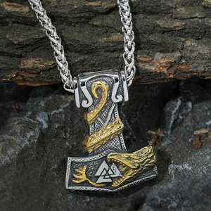 MECYLIFE Collier marteau de Thor nordique Pendentif serpent collier Viking en acier inoxydable pour hommes - Product Image 4