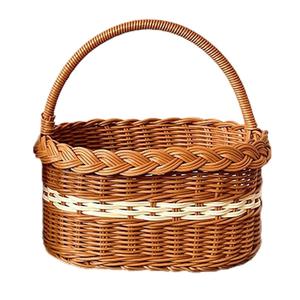 Panier de pique-nique rond en osier avec couvercle en bois pliable, panier de plage en rotin tressé pour légumes - Product Image 1