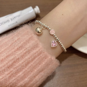 Bracelet en argent sterling S925 avec breloque cœur rose et pendentif smiley pour un usage quotidien - Product Image 2