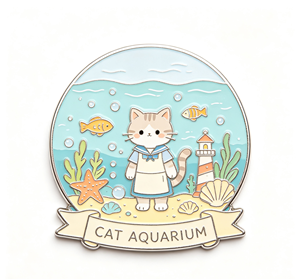 Cartoon Cat Aquarium Metal Lapel <b>Pin</b> Enamel Cloisonne <b>Badge</b> Round Shoulder <b>Pin</b> Gift Collectible - Product Image 1