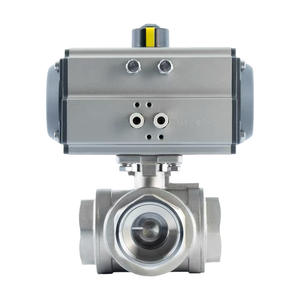 Vanne à boisseau sphérique filetée pneumatique à trois voies en acier inoxydable 304 Vanne de dérivation directionnelle de type L/T à filetage interne - Product Image 2