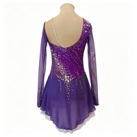 Robe de patinage artistique à col haut et dos ouvert, manches longues, en maille ornée de strass, pour enfants et adultes, pour compétitions et spectacles sur glace