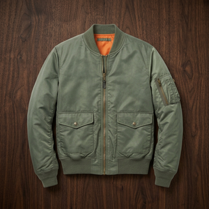 Blouson bomber sportif vert olive pour homme, fermeture éclair, col montant, coupe-vent décontracté en polyester/nylon, vêtement d'extérieur pour l'hiver - Product Image 3