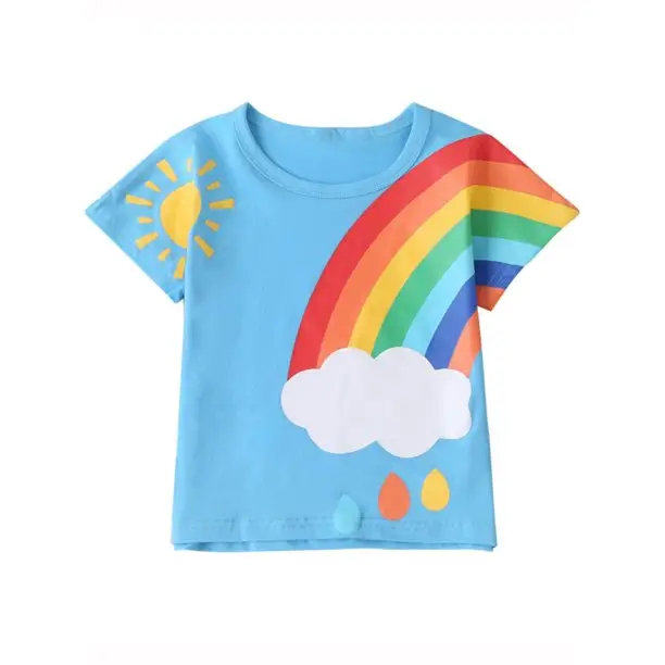 Tops Shirt Clothes Tees Short Sleeve Rainbow Baby Girls Boy Kids Toddler T-Shirt