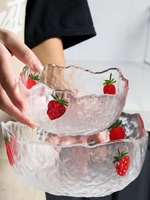 Ensemble de bols en verre martelé motif fraise avec bord ondulé pour salade de fruits, service de desserts, cuisine et table à manger - Vente en gros