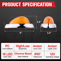 Feu de gabarit ovale ambre 18 LED de 6 pouces pour cabine de camion, feux de position latéraux pour camion et remorque universels, étanche IP67