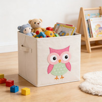Cube de rangement pliable en tissu avec applique hibou en feutre, organiseur de jouets pour chambre de bébé avec poignées