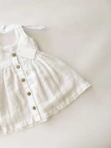 Robes de plage décontractées en lin pour maman et fille, sans manches, avec bouton au dos, été - Product Image 4