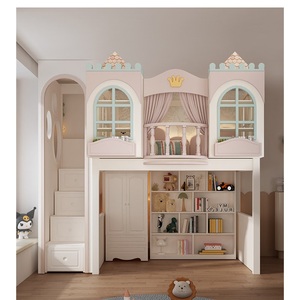 <span class=keywords><strong>Lit</strong></span> mezzanine en bois massif de style princesse JS Luxury pour chambre de filles avec escalier de rangement et bibliothèque - Product Image 3